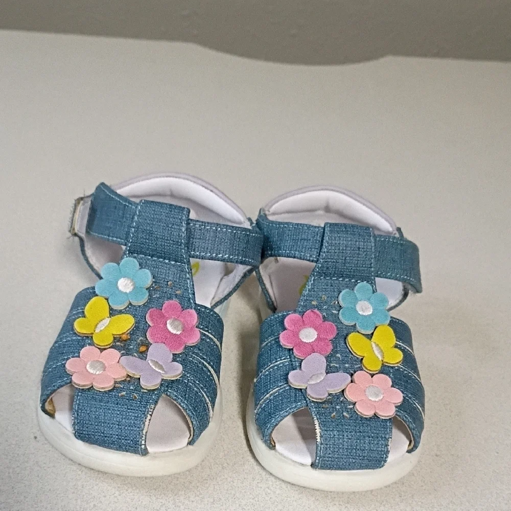 Rachel Kids Denim Sandals with Multicolor Flowers